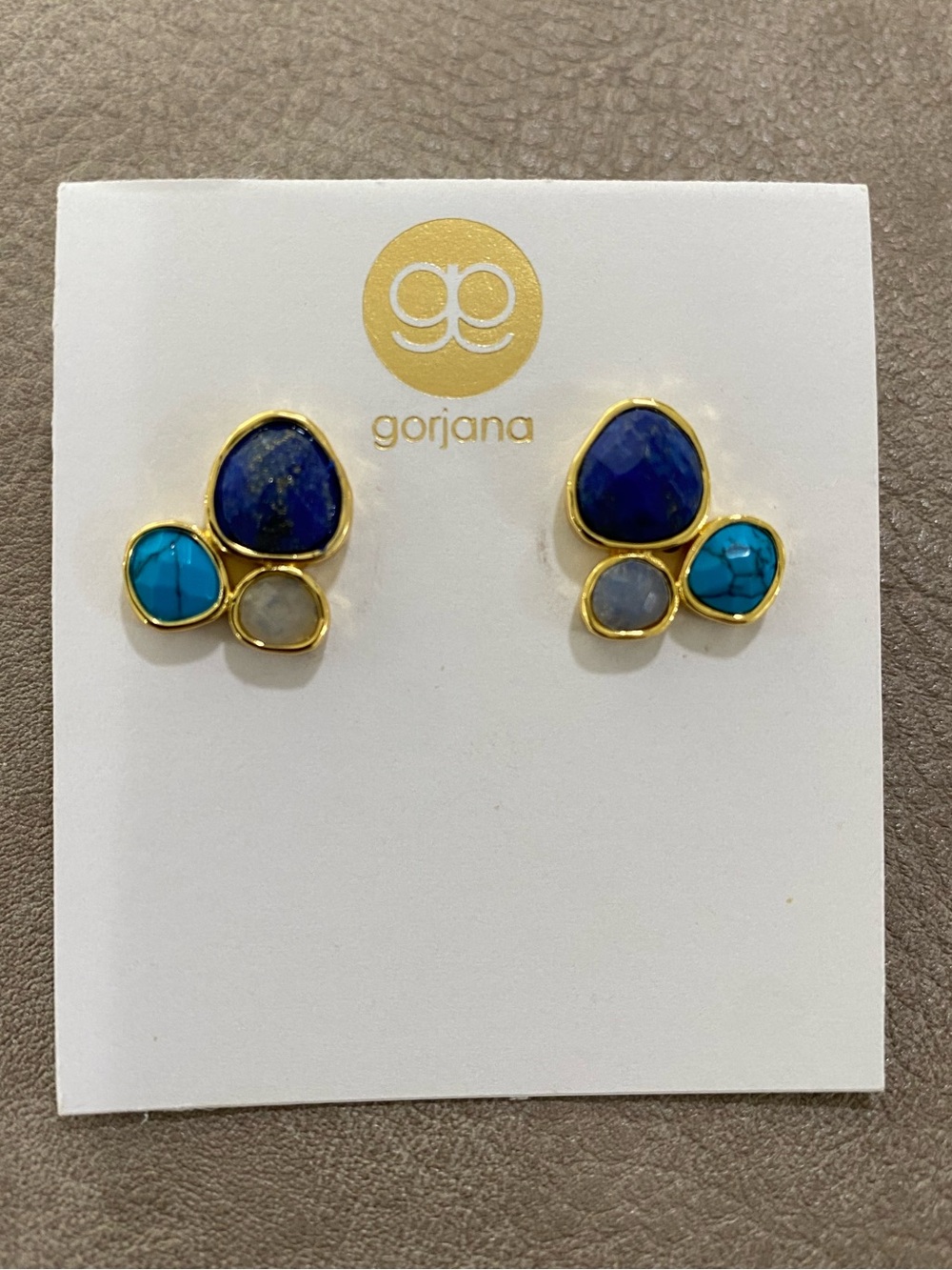 Gorjana Gold-Plated Blue & Turquoise Trio Stone Stud Earrings NWT